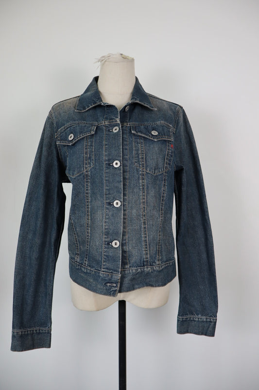 REPLAY GIUBBINO JEANS DENIM DONNA Tg L WOMEN CASUAL VINTAGE JACKET COTONE