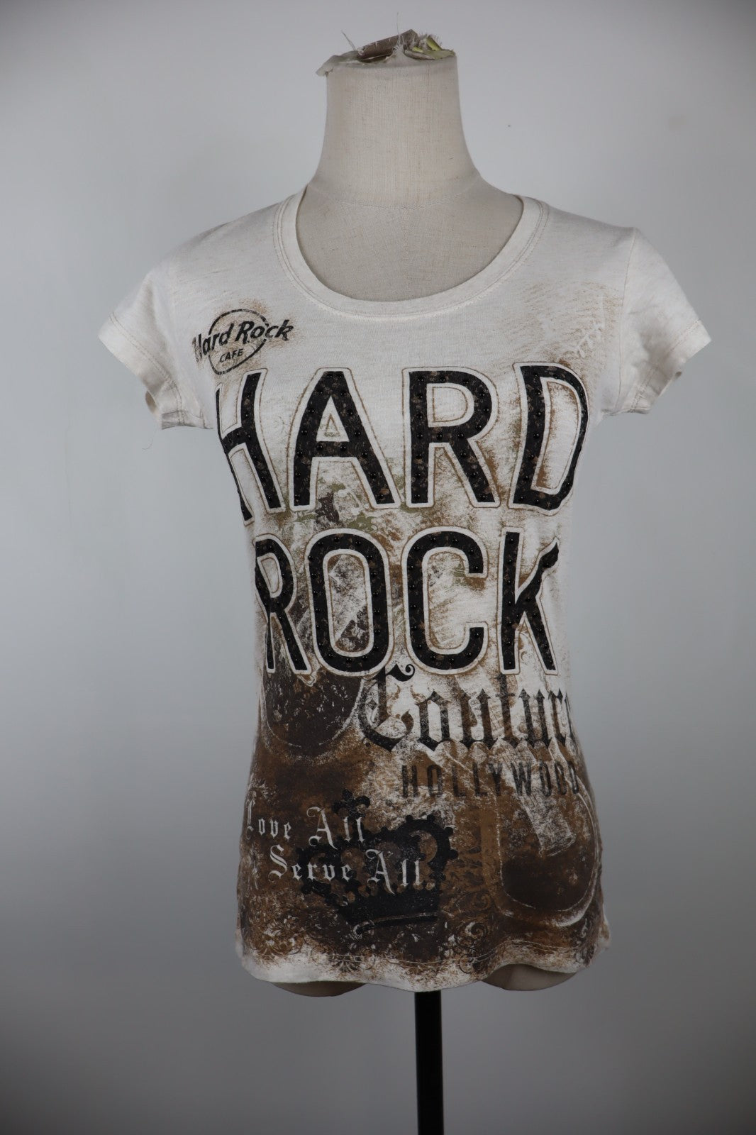 HARD ROCK MAGLIA DONNA TG. S WOMAN CASUAL VINTAGE T-SHIRT TOP COTONE LOGO