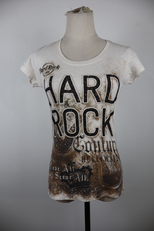 HARD ROCK MAGLIA DONNA TG. S WOMAN CASUAL VINTAGE T-SHIRT TOP COTONE LOGO