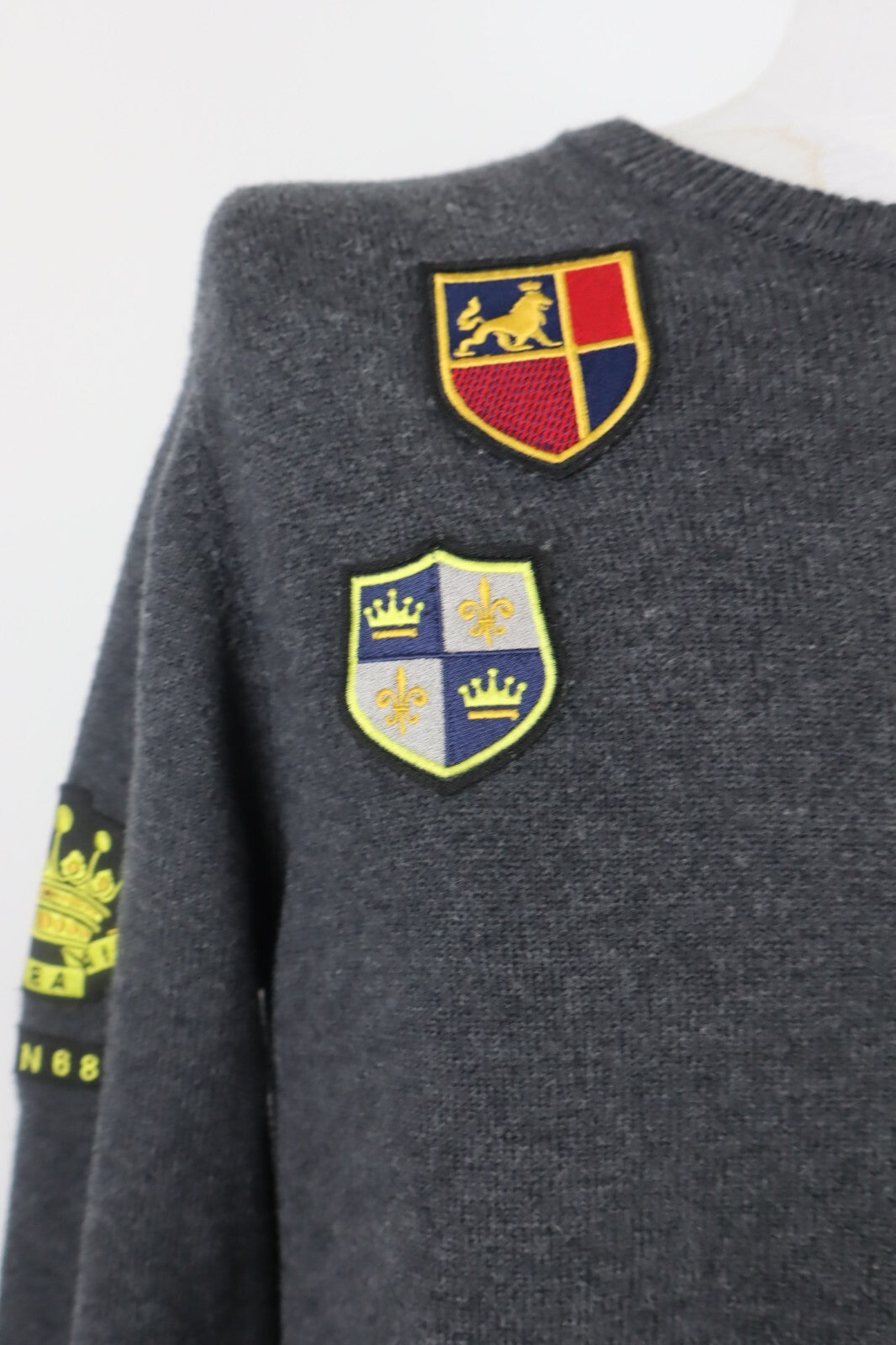 SUN68 MAGLIONE UOMO Tg. L MAN SWEATER CASUAL VINTAGE COTONE LANA CON TOPPE