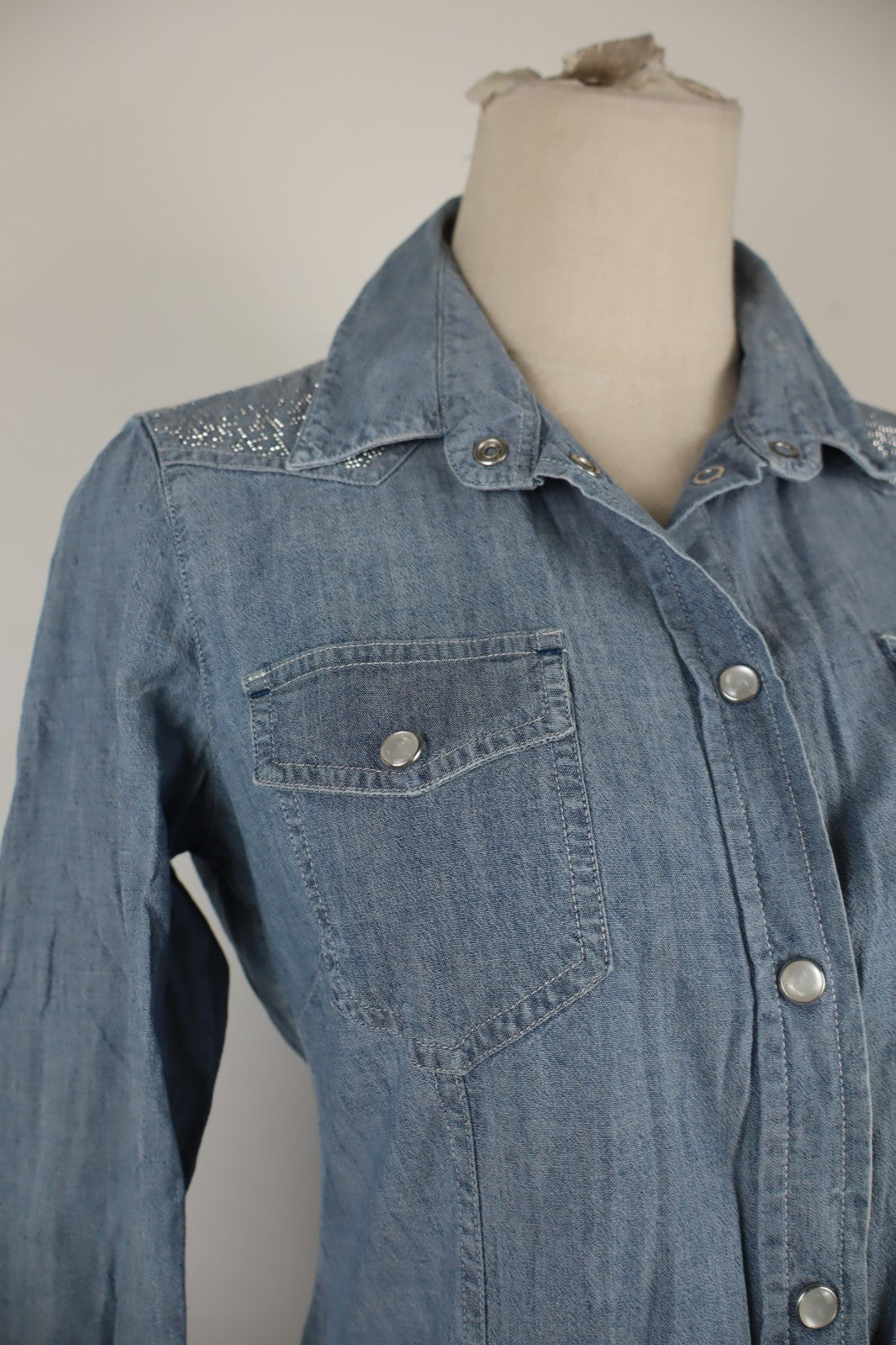 AJ ARMANI JEANS CAMICIA DONNA TG. 42 WOMAN SHIRT CASUAL VINTAGE DENIM COTONE