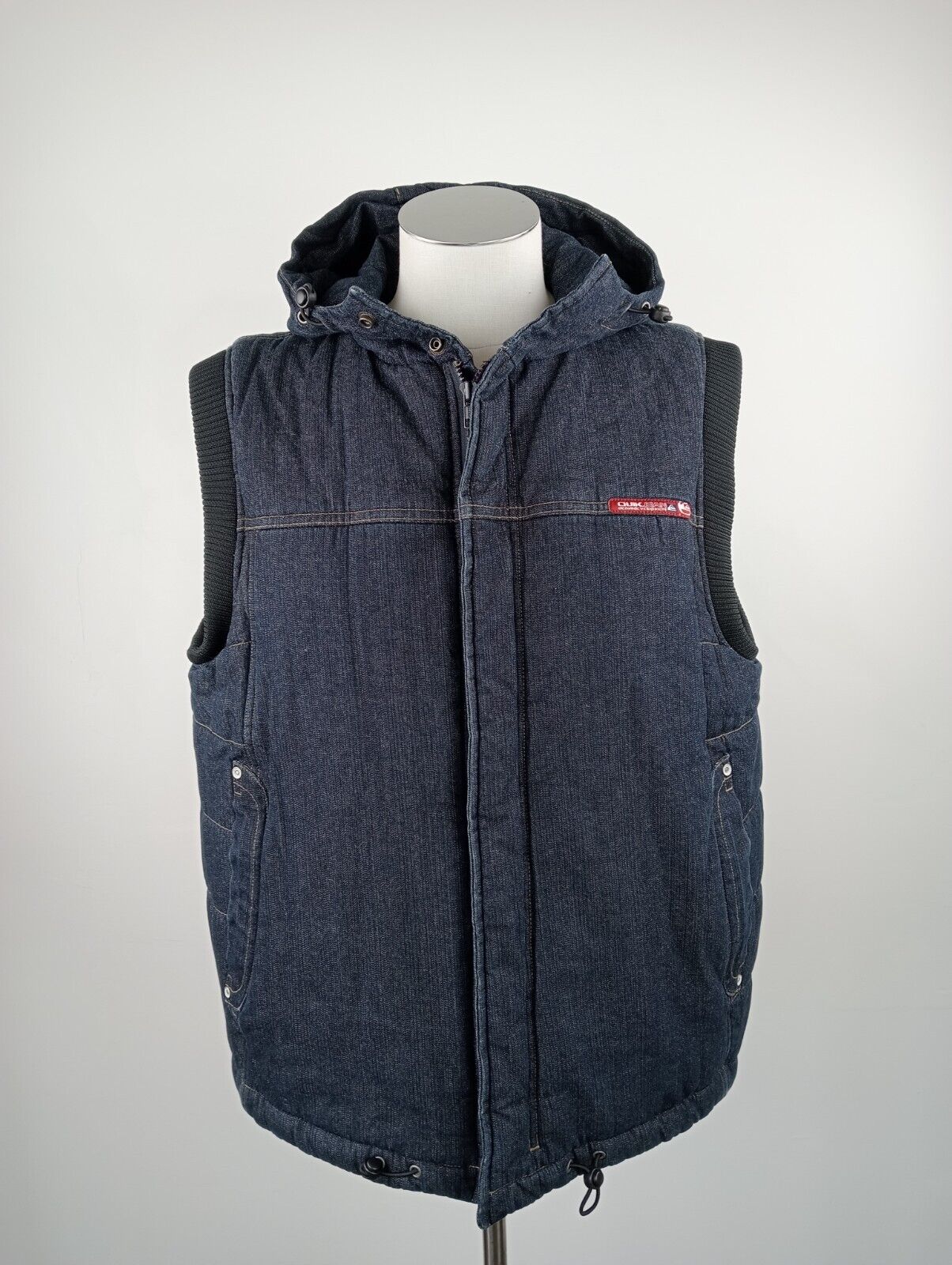 QUIKSILVER GIUBBINO SMANICATO IMBOTTITO GILET DENIM JEANS UOMO Tg XL MAN JACKET