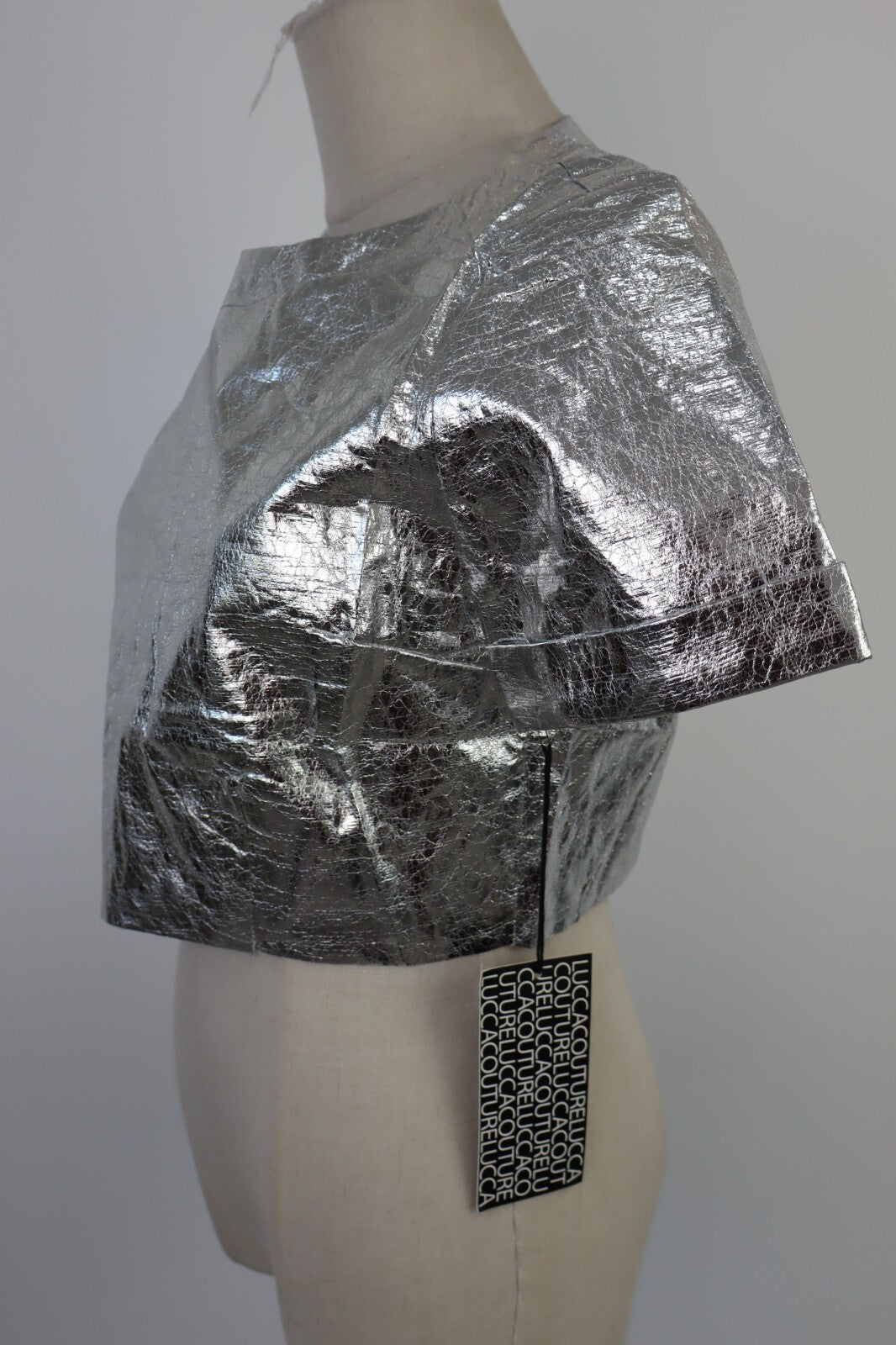 MAGLIA CROP TOP DONNA TG S T-SHIRT INDIE METALLIZZATO FUTURISTICO Y2K 2000'S