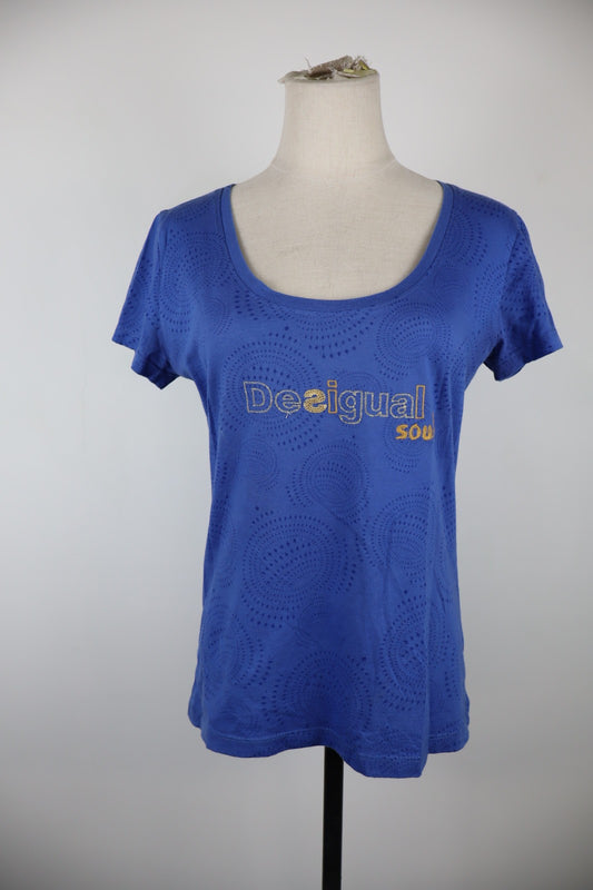 DESIGUAL MAGLIA DONNA TG. L WOMAN CASUAL VINTAGE T-SHIRT COTONE COTTON BLU
