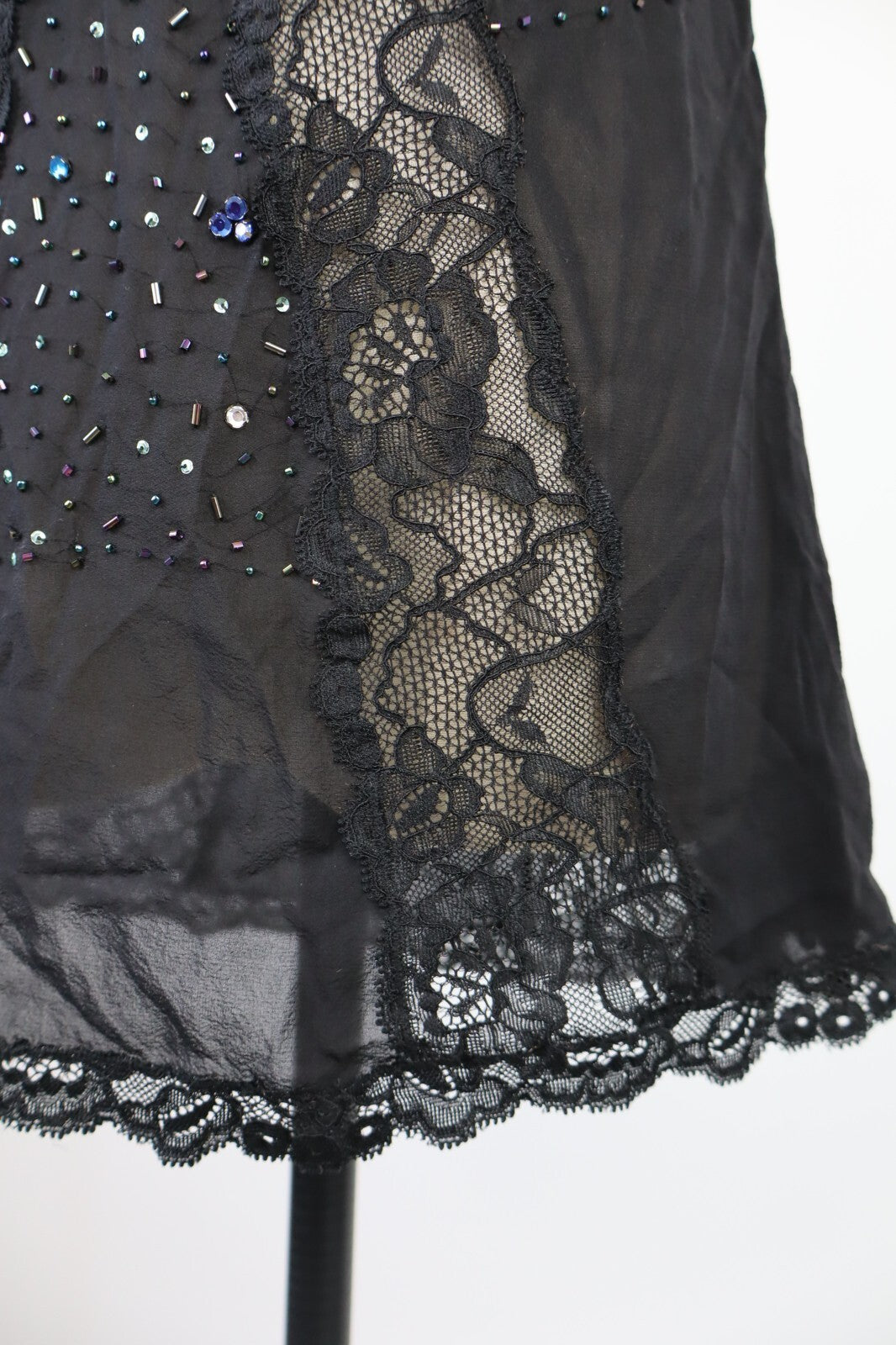 MAGLIA SLIP TOP DONNA M/L WOMAN T-SHIRT IN PIZZO GLITTER SEXY VINTAGE Y2K 2000'S