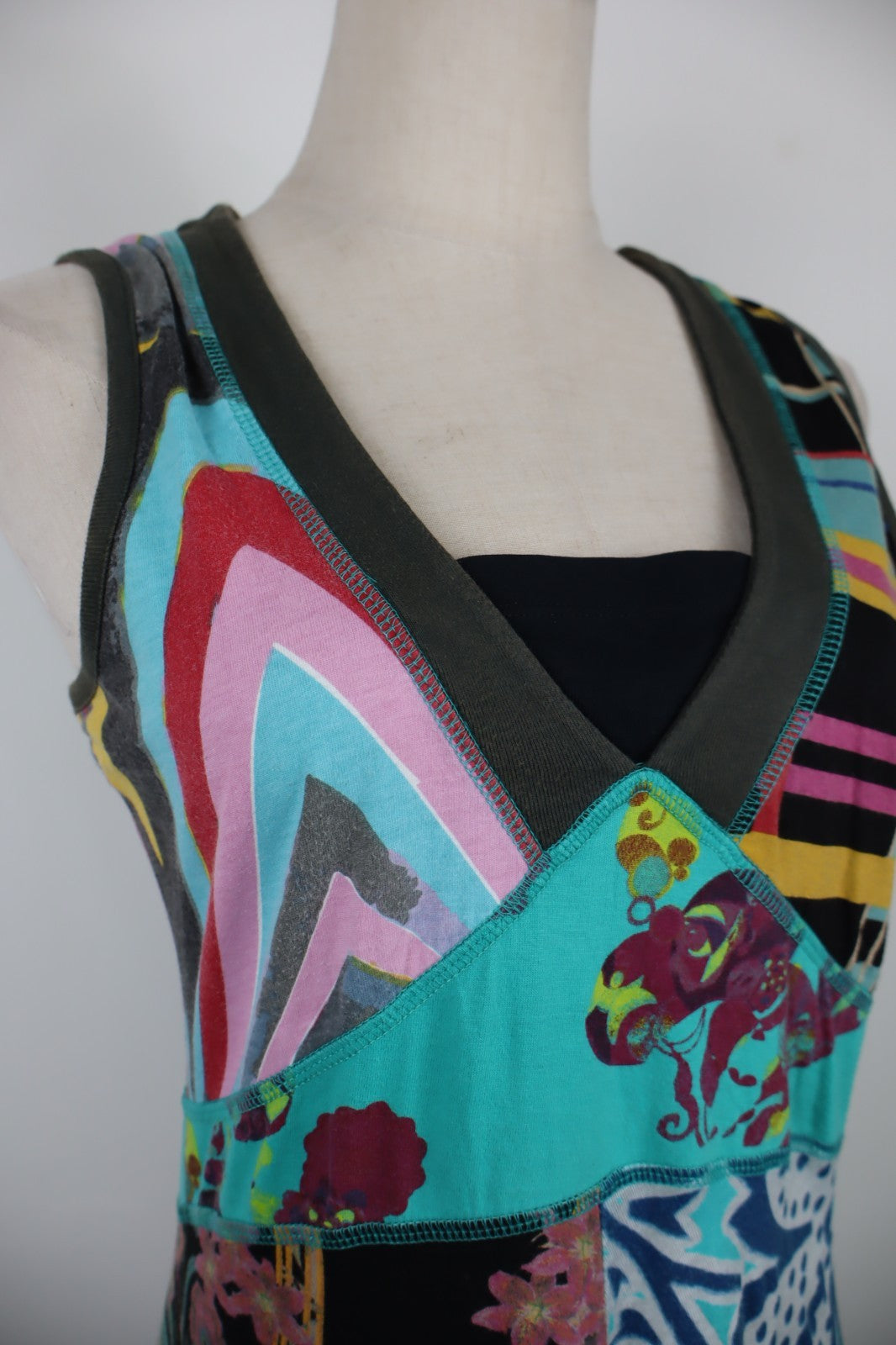 DESIGUAL VESTITO ABITO SMANICATO DONNA TG. L WOMAN CASUAL VINTAGE DRESS COTONE