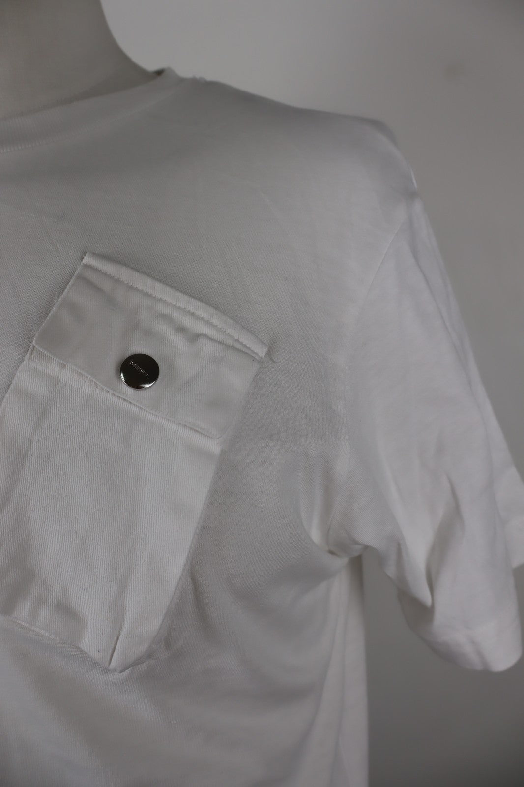 DIESEL MAGLIA UOMO TG M MAN T-SHIRT CASUAL VINTAGE COTONE COTTON BIANCO TASCHE