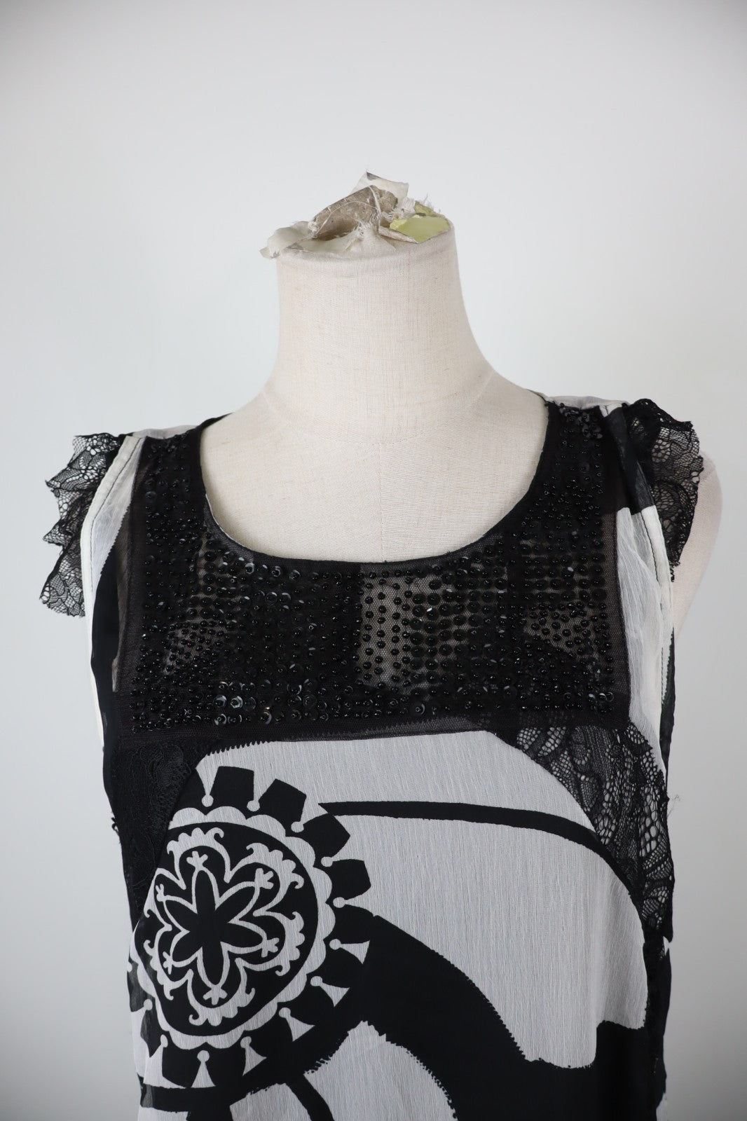 DESIGUAL  VESTITO ABITO DONNA TG.  42 WOMAN CASUAL VINTAGE DRESS BLACK AND WHITE