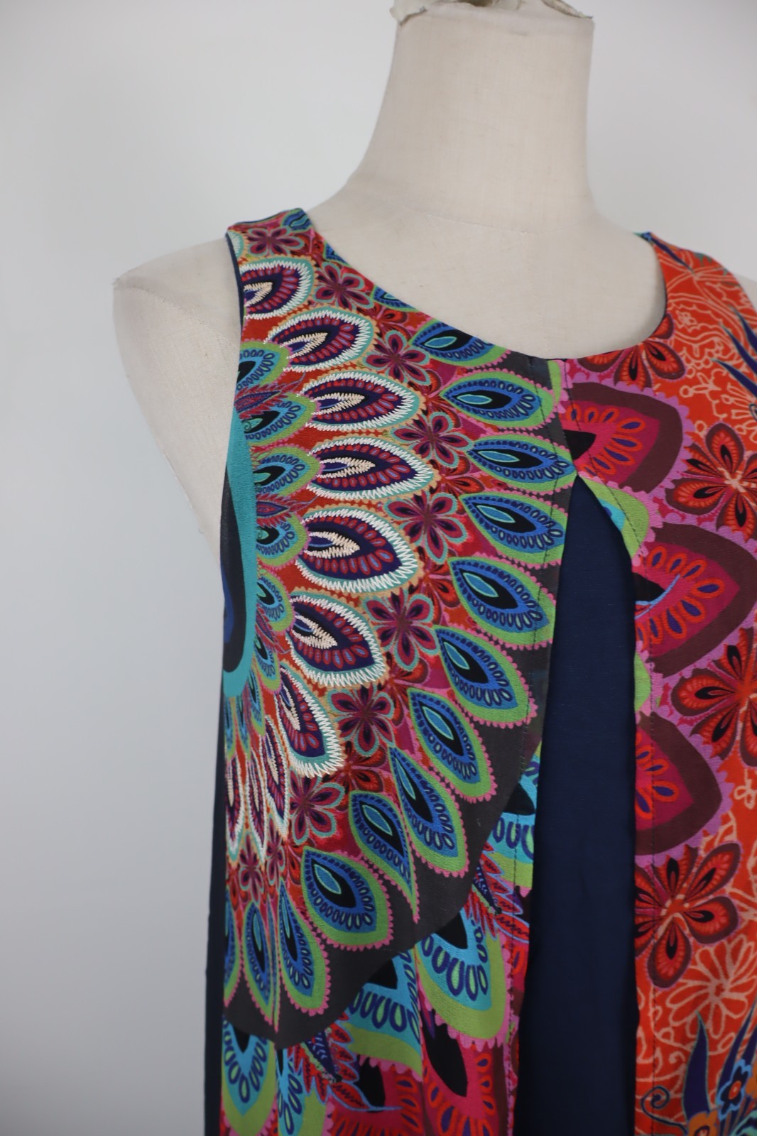 DESIGUAL VESTITO SMANICATO DONNA TG. 38 WOMAN CASUAL VINTAGE DRESS ABITO VELATO