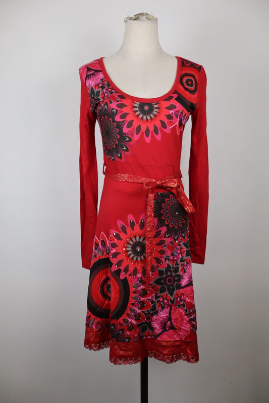 DESIGUAL VESTITO ABITO DONNA M WOMAN CASUAL VINTAGE DRESS MANICA LUNGA LOGO