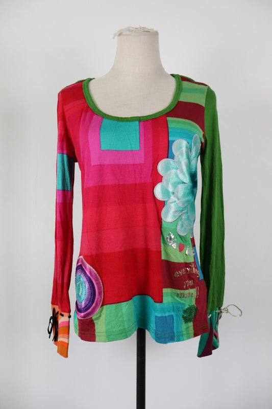 DESIGUAL MAGLIA DONNA TG. XL WOMAN T-SHIRT CASUAL VINTAGE TOP COTONE