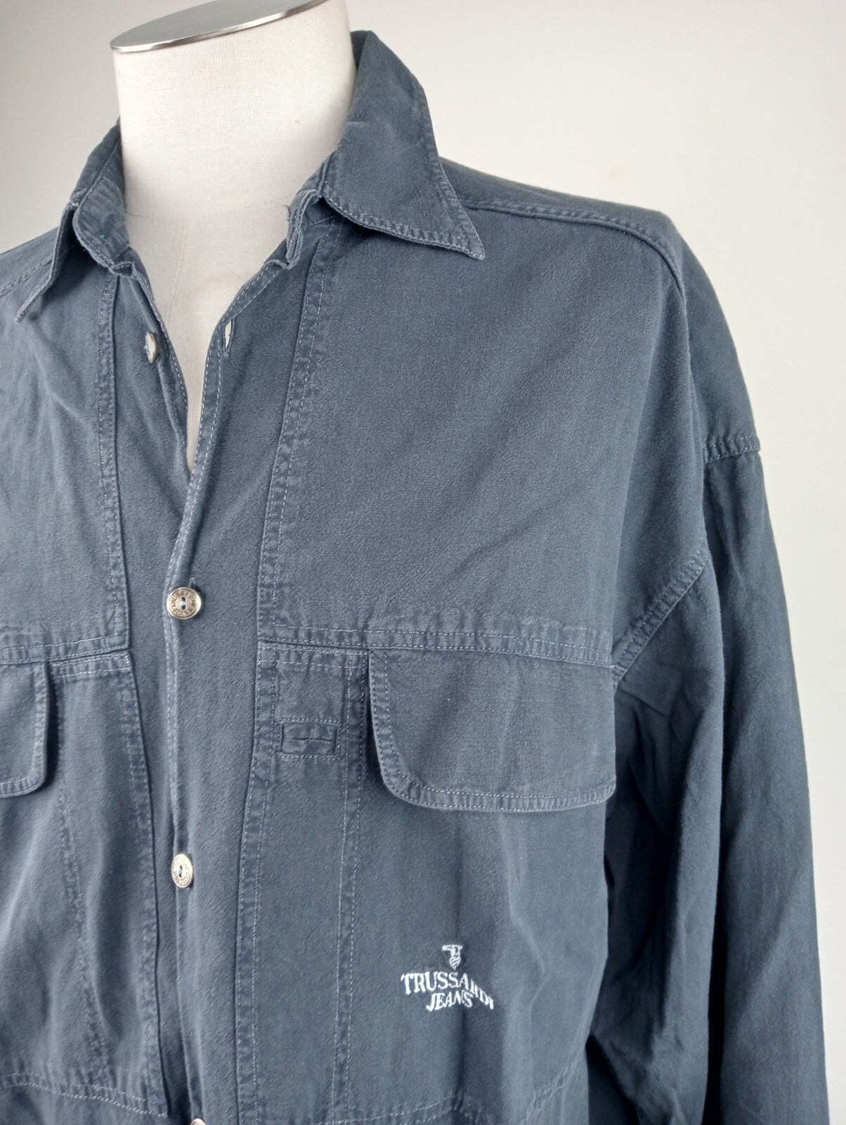 TRUSSARDI JEANS CAMICIA UOMO TG. L MAN CASUAL VINTAGE SHIRT COTONE ITALY