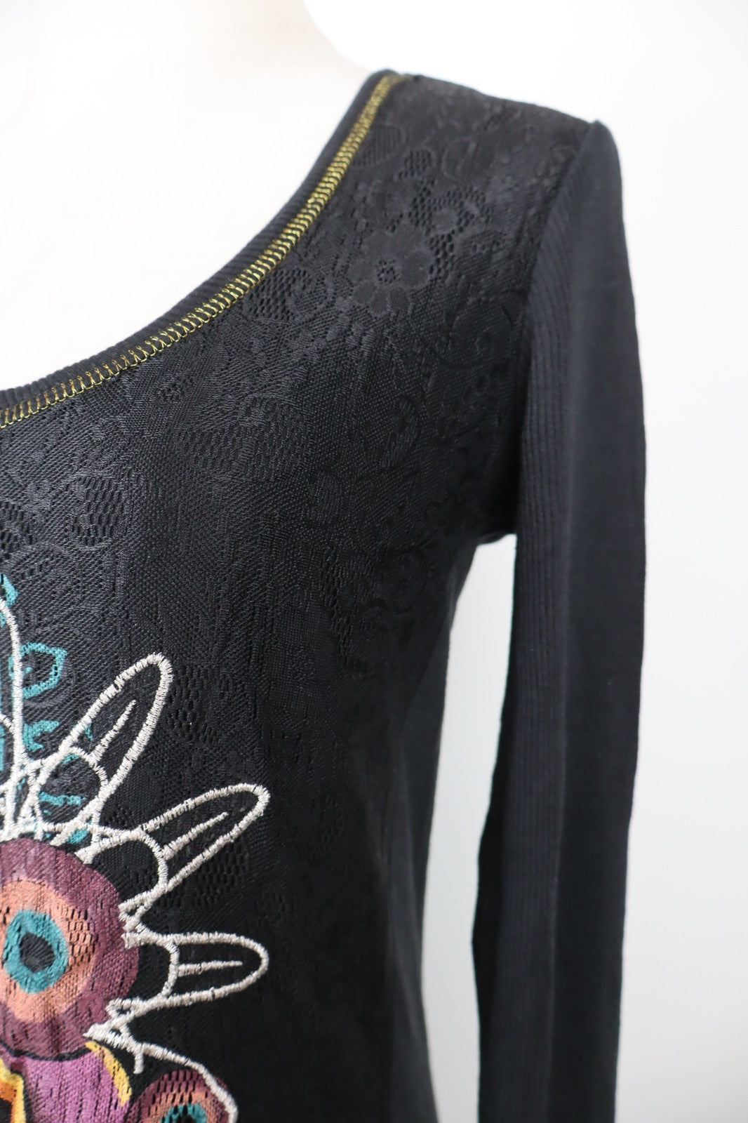 DESIGUAL MAGLIA DONNA TG. M WOMAN CASUAL VINTAGE T-SHIRT TOP COTONE MANICA LUNGA