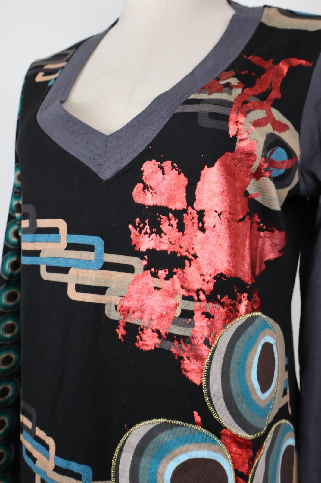 DESIGUAL MAGLIA LUNGA COTONE DONNA TG. XL WOMAN CASUAL VINTAGE T-SHIRT COTTON