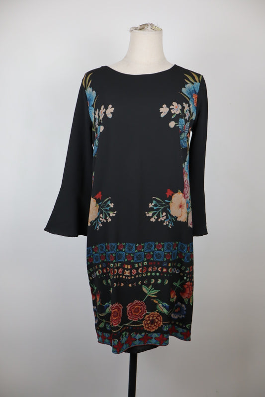 DESIGUAL VESTITO ABITO DONNA TG 38 WOMAN CASUAL VINTAGE DRESS MANICA LUNGA LOGO