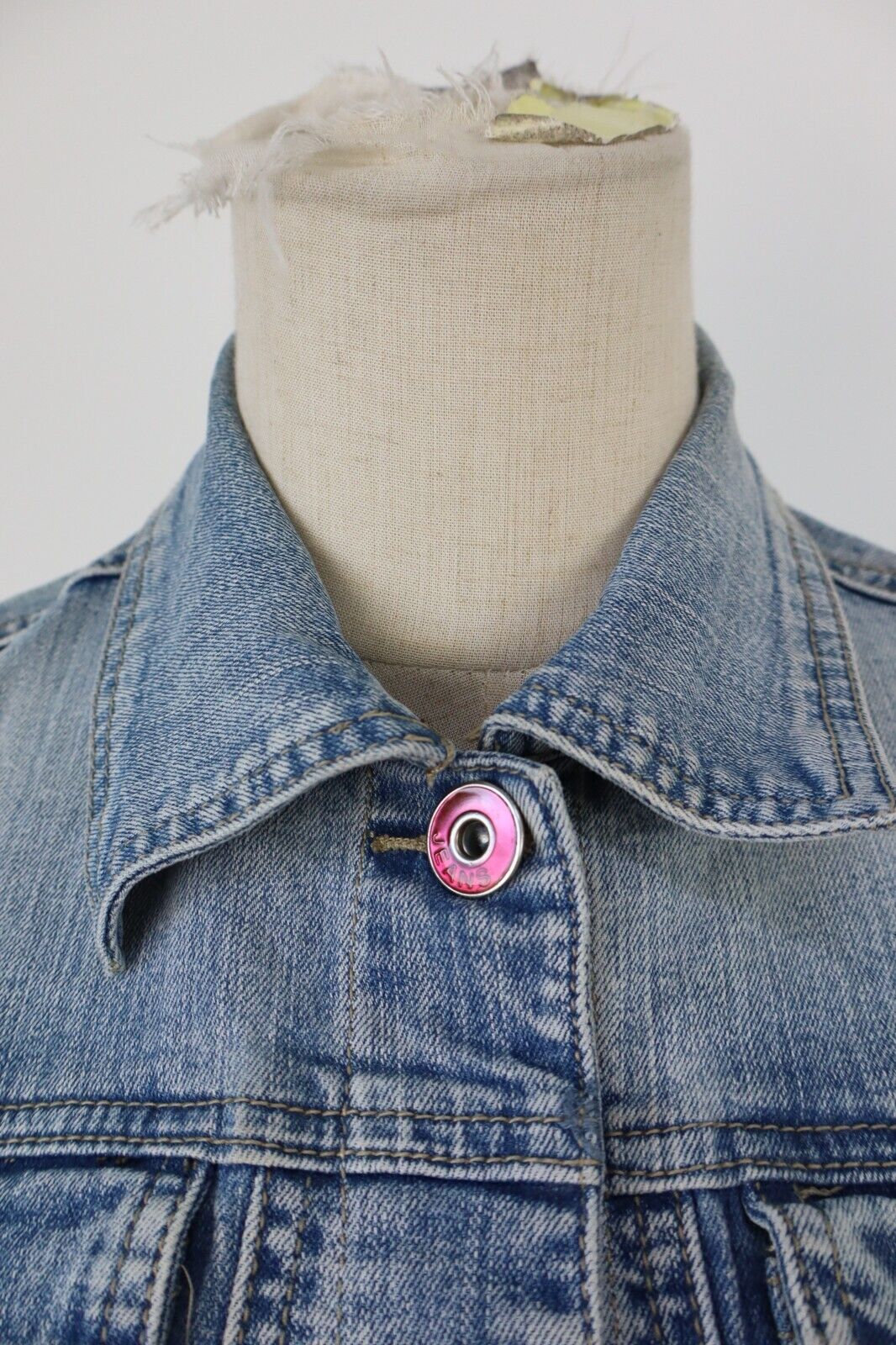 GIUBBINO JEANS GILLET SMANICATO DONNA S JACKET DENIM GRUNGE VINTAGE Y2K 2000'S