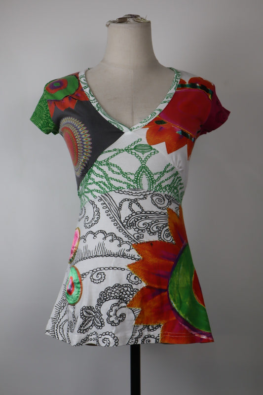 DESIGUAL MAGLIA DONNA TG. XS WOMAN CASUAL VINTAGE T-SHIRT  TOP CANOTTA COTONE