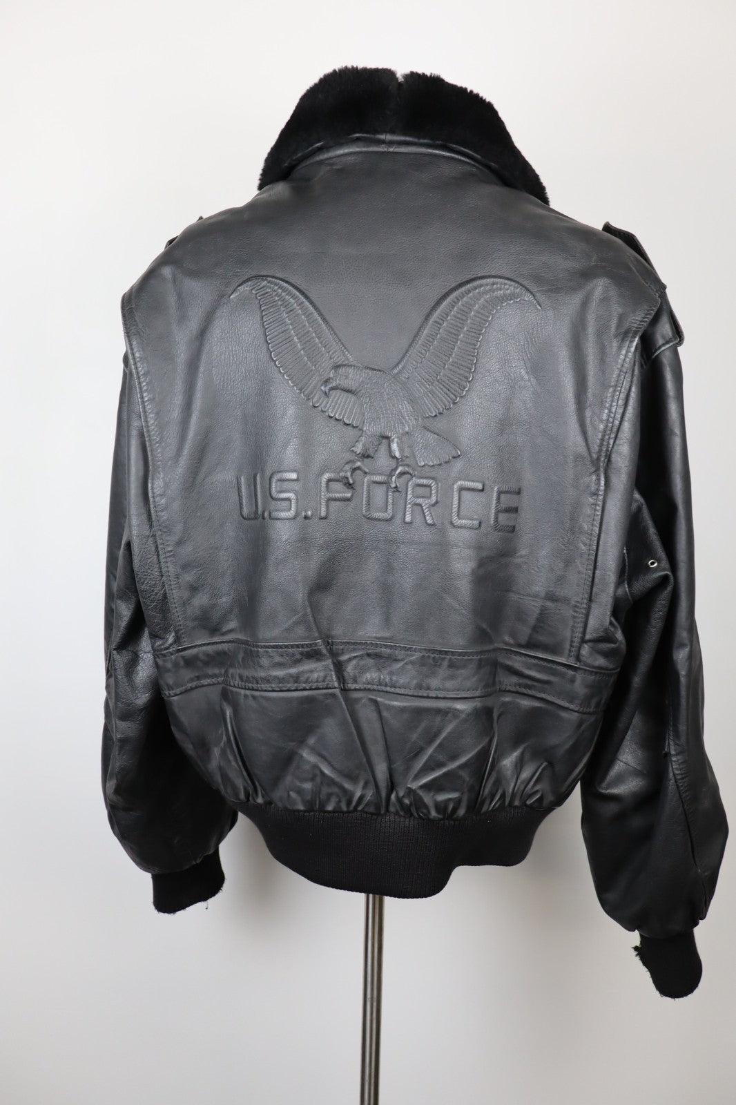 US FORCE GIUBBINO PELLE GIACCA UOMO Tg 56 MAN VINTAGE LEATHER JACKET IMBOTTITO