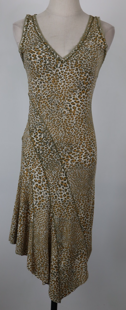 LIU JO VESTITO DONNA TG 42  WOMAN ANIMALIER  MIDI ASIMMETRICO VINTAGE DRESS