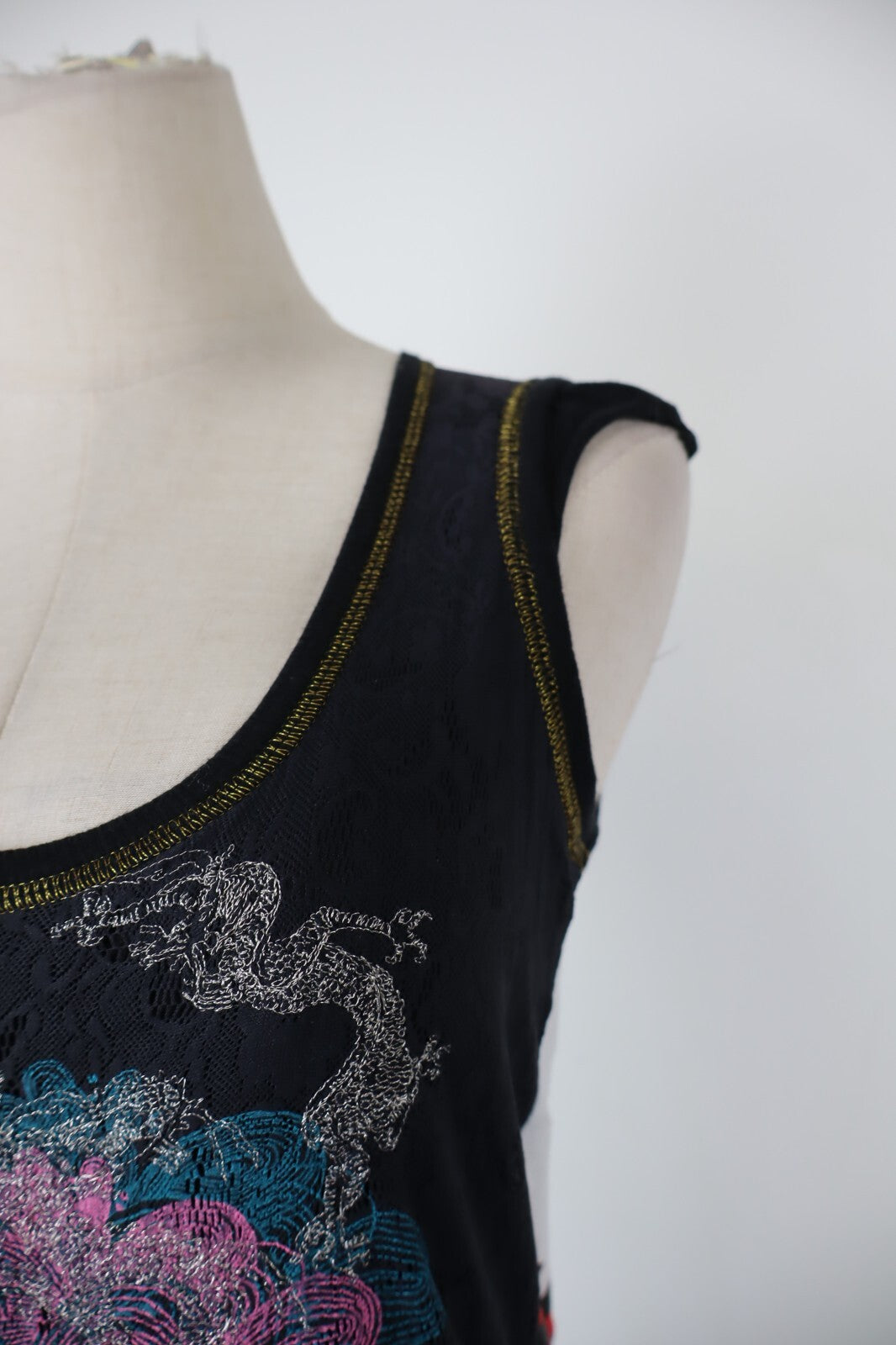 DESIGUAL MAGLIA CANOTTA TOP DONNA TG. L WOMAN T-SHIRT CASUAL VINTAGE COTONE