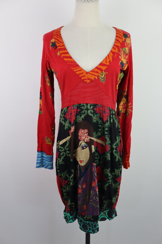 DESIGUAL VESTITO DONNA TG. L WOMAN CASUAL VINTAGE DRESS ABITO VISCOSA COTONE