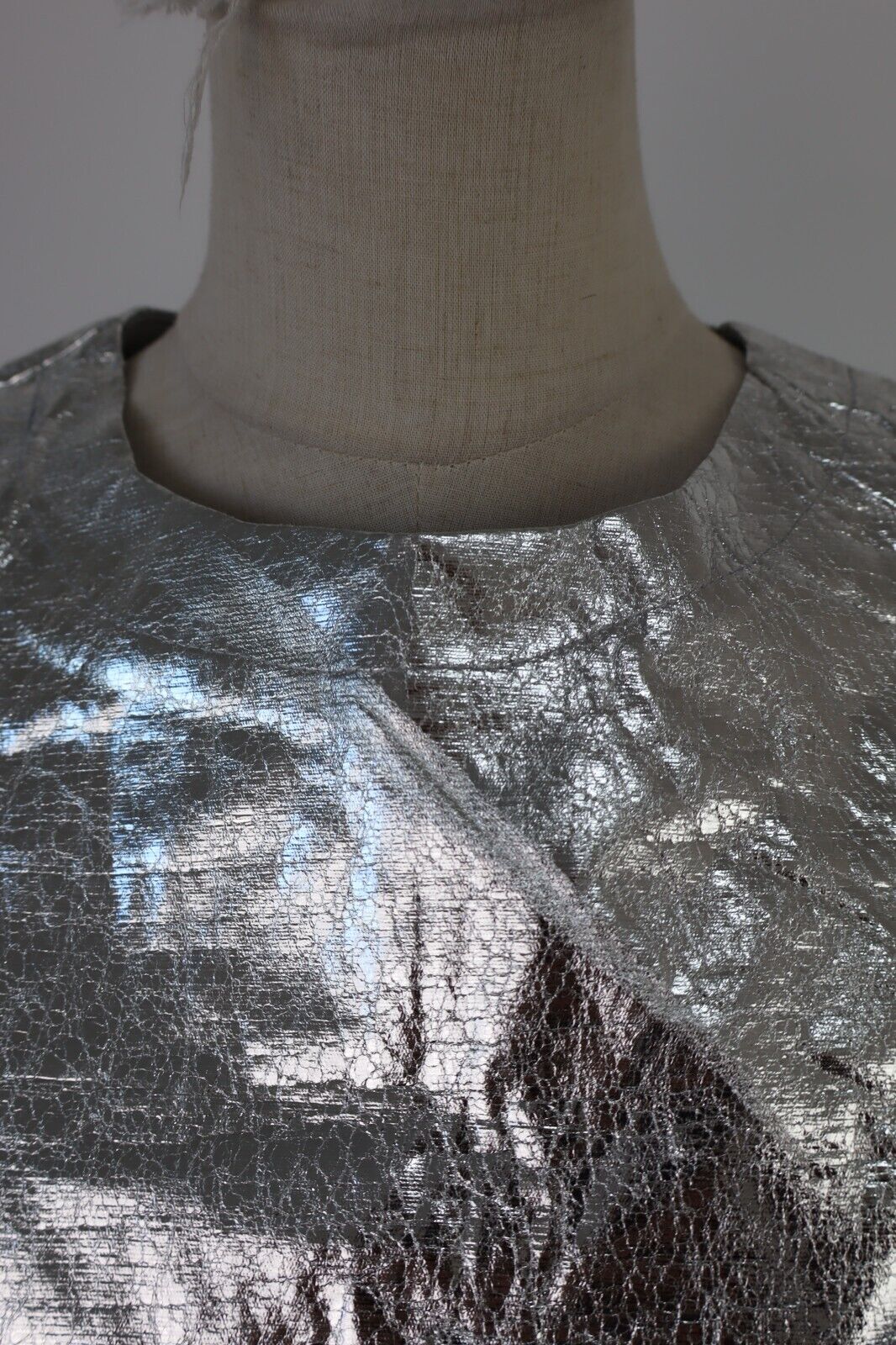 MAGLIA CROP TOP DONNA TG S T-SHIRT INDIE METALLIZZATO FUTURISTICO Y2K 2000'S