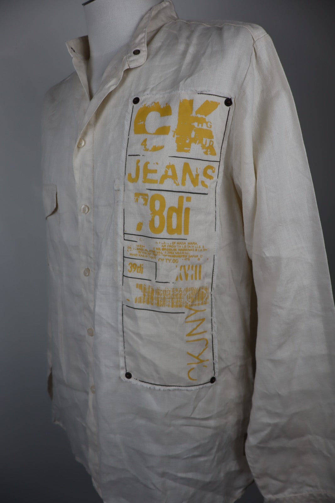 CALVIN KLEIN JEANS CAMICIA UOMO LINO TG. XL MAN CASUAL VINTAGE LINEN SHIRT LOGO