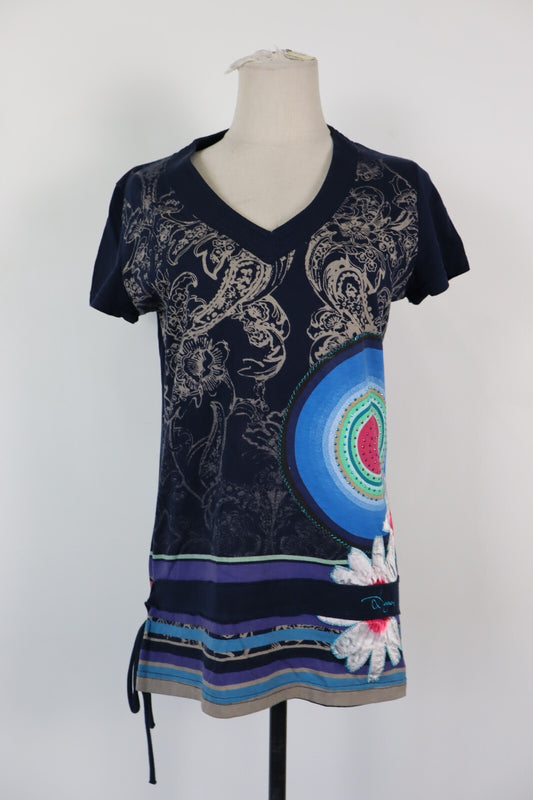 DESIGUAL MAGLIA DONNA TG. L WOMAN CASUAL VINTAGE T-SHIRT TOP COTONE