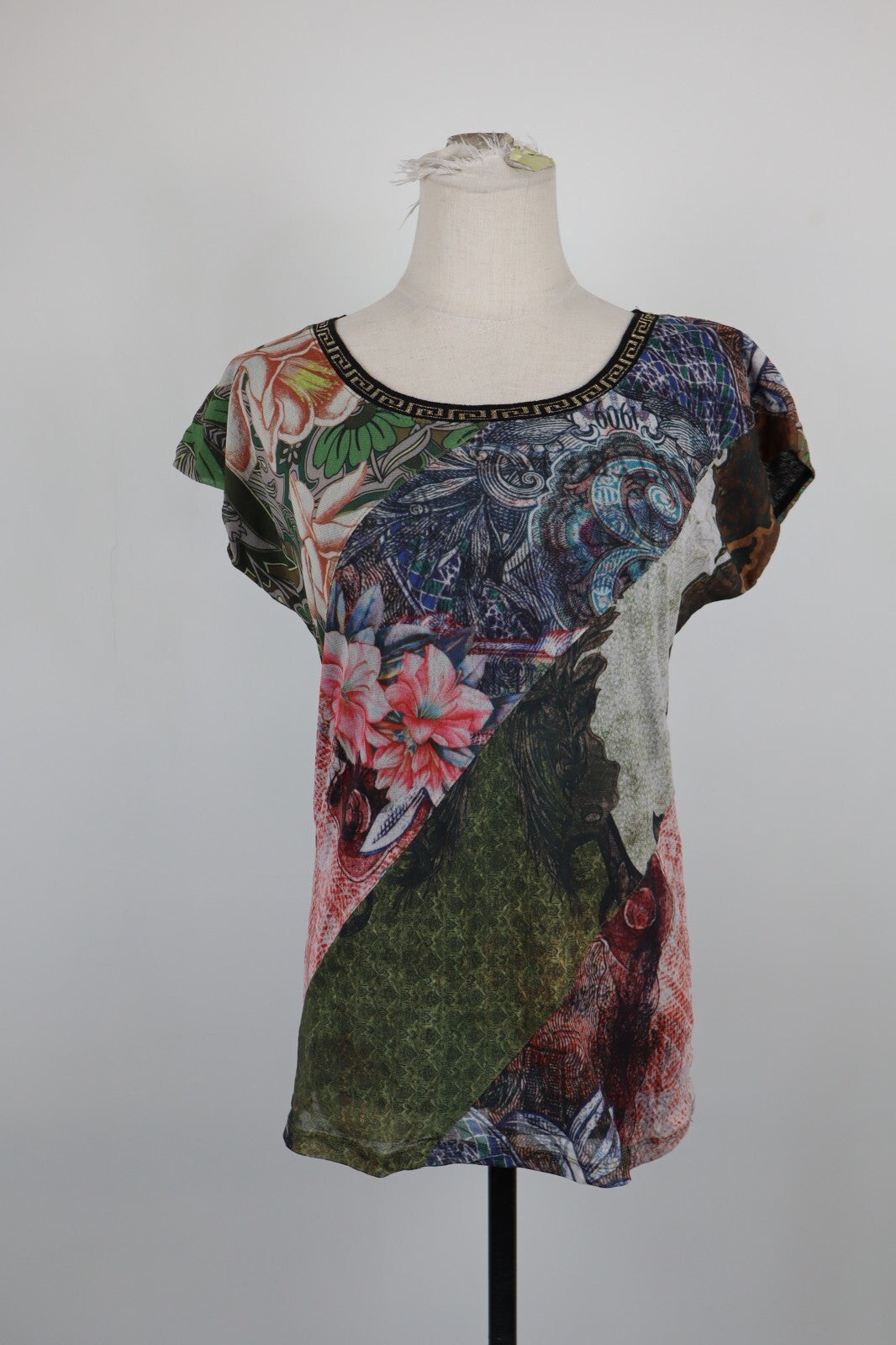 DESIGUAL MAGLIA MEZZE MANICHE DONNA TG. S WOMAN T-SHIRT CASUAL VINTAGE FLOREALE