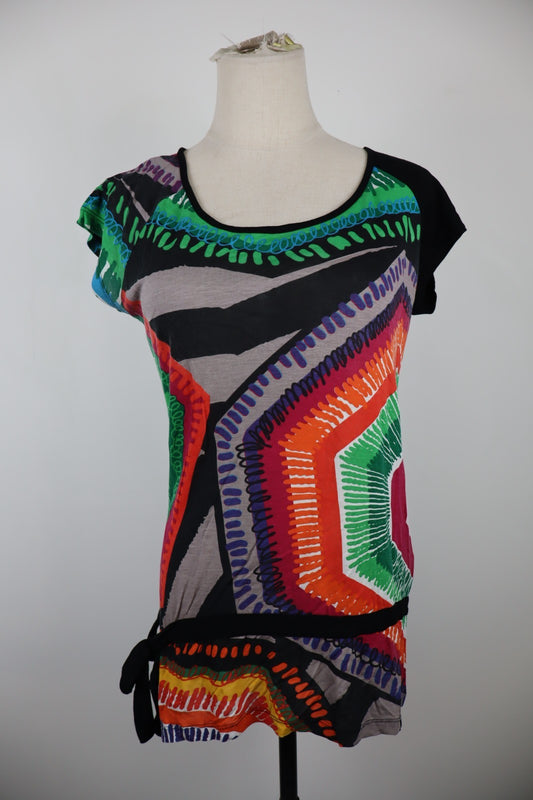 DESIGUAL MAGLIA MANICHE CORTE DONNA TG M WOMAN CASUAL VINTAGE T-SHIRT VISCOSA