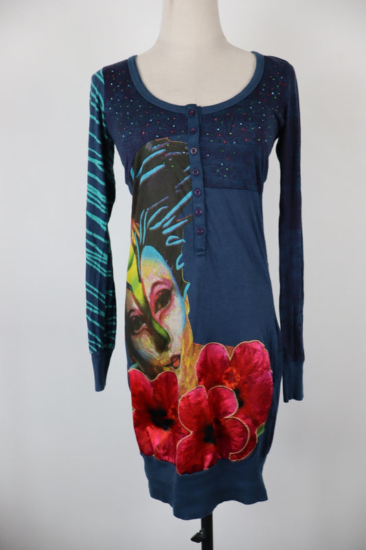 DESIGUAL VESTITO ABITO DONNA TG. XS WOMAN CASUAL VINTAGE DRESS COTONE