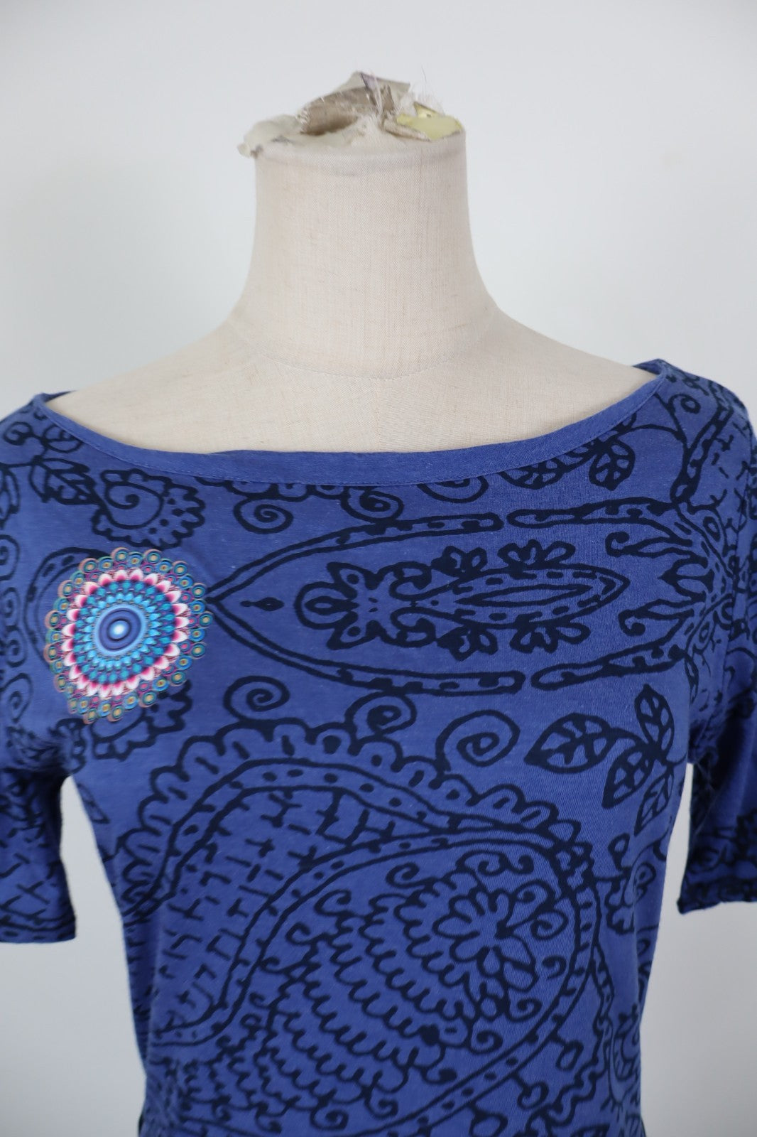 DESIGUAL VESTITO ABITO DONNA TG L WOMAN CASUAL VINTAGE DRESS COTONE