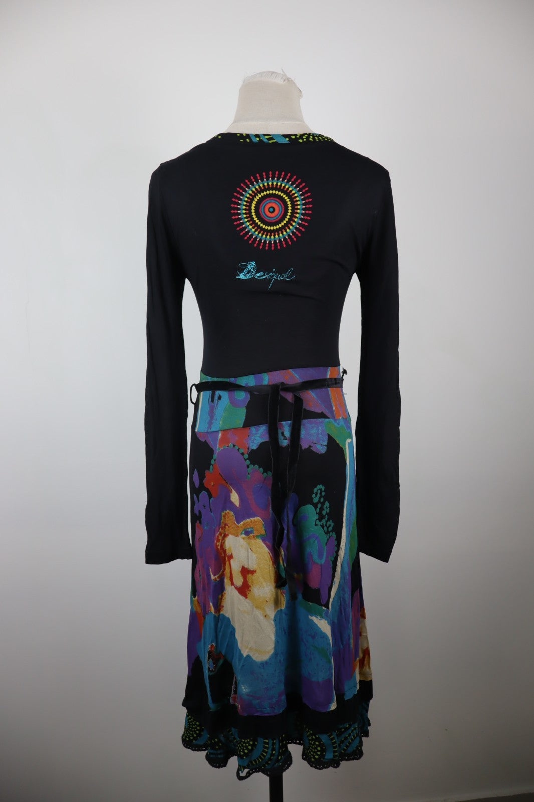 DESIGUAL VESTITO ABITO MANICA LUNGA DONNA M WOMAN CASUAL VINTAGE DRESS CINTURA