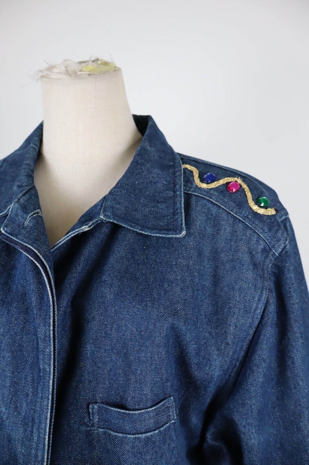 ENRICO COVERI GIUBBINO SPALLINE JEANS DENIM DONNA L WOMAN CASUAL JACKET VINTAGE