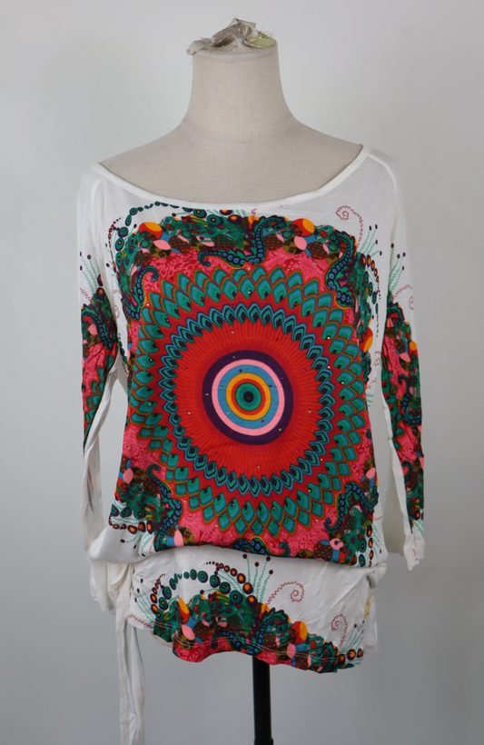 DESIGUAL MAGLIA DONNA TG. L WOMAN T-SHIRT CASUAL VINTAGE COULISSE