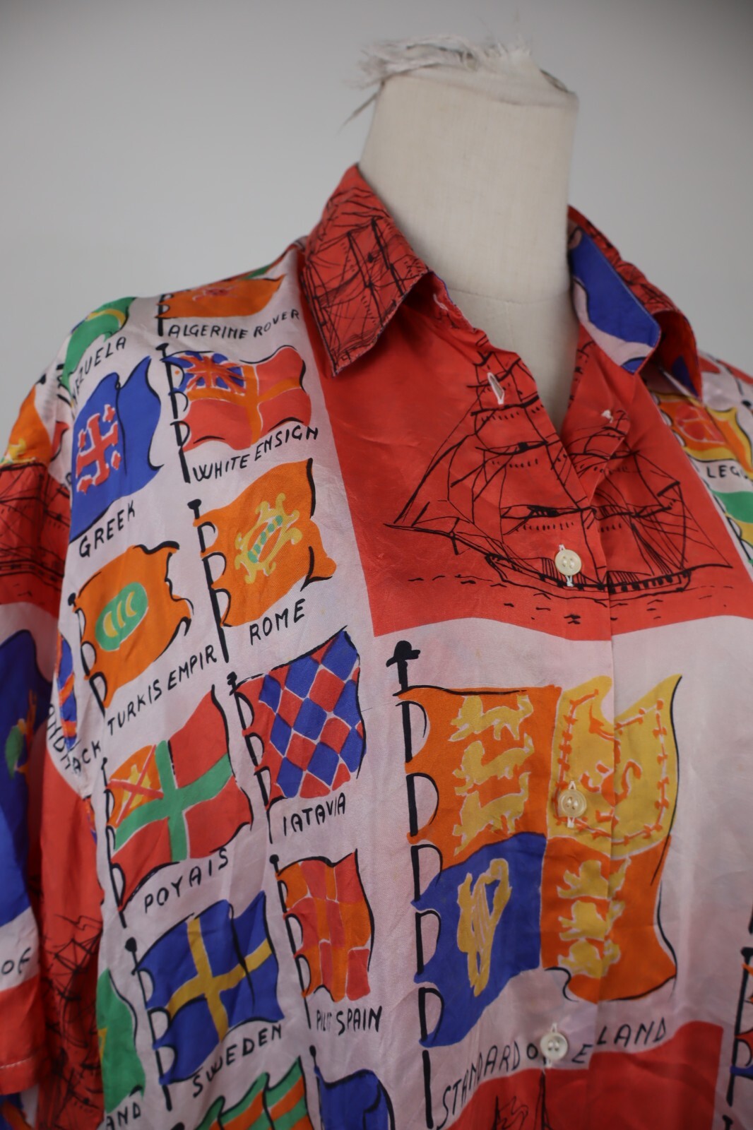 MARELLA CAMICIA DONNA TG. 42 WOMAN SHIRT CASUAL VINTAGE SETA SILK BANDIERE FLAGS