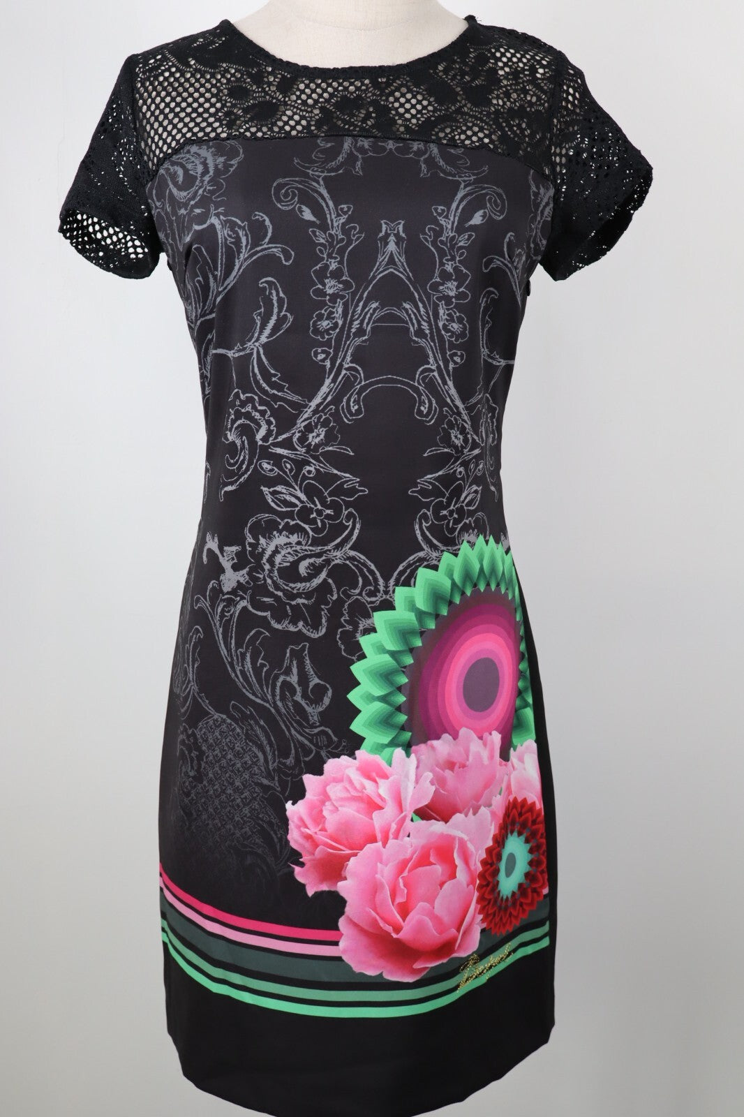 DESIGUAL VESTITO DONNA TG. 38 WOMAN CASUAL VINTAGE DRESS ABITO CON PIZZO