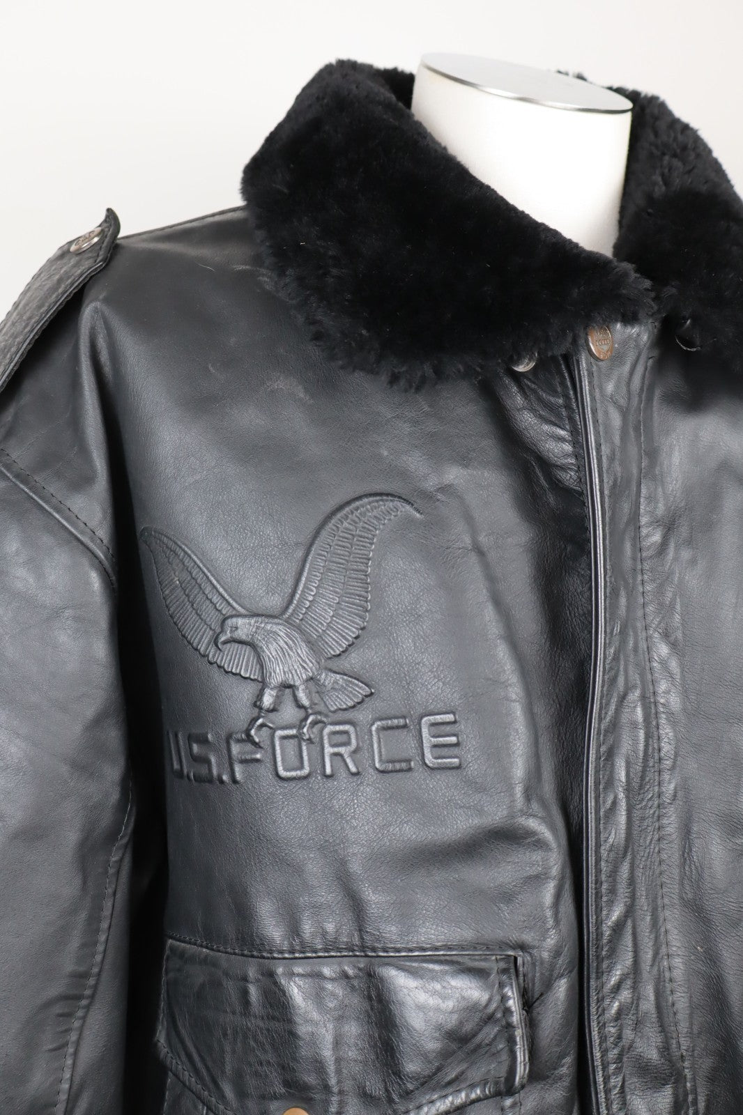 US FORCE GIUBBINO PELLE GIACCA UOMO Tg 56 MAN VINTAGE LEATHER JACKET IMBOTTITO