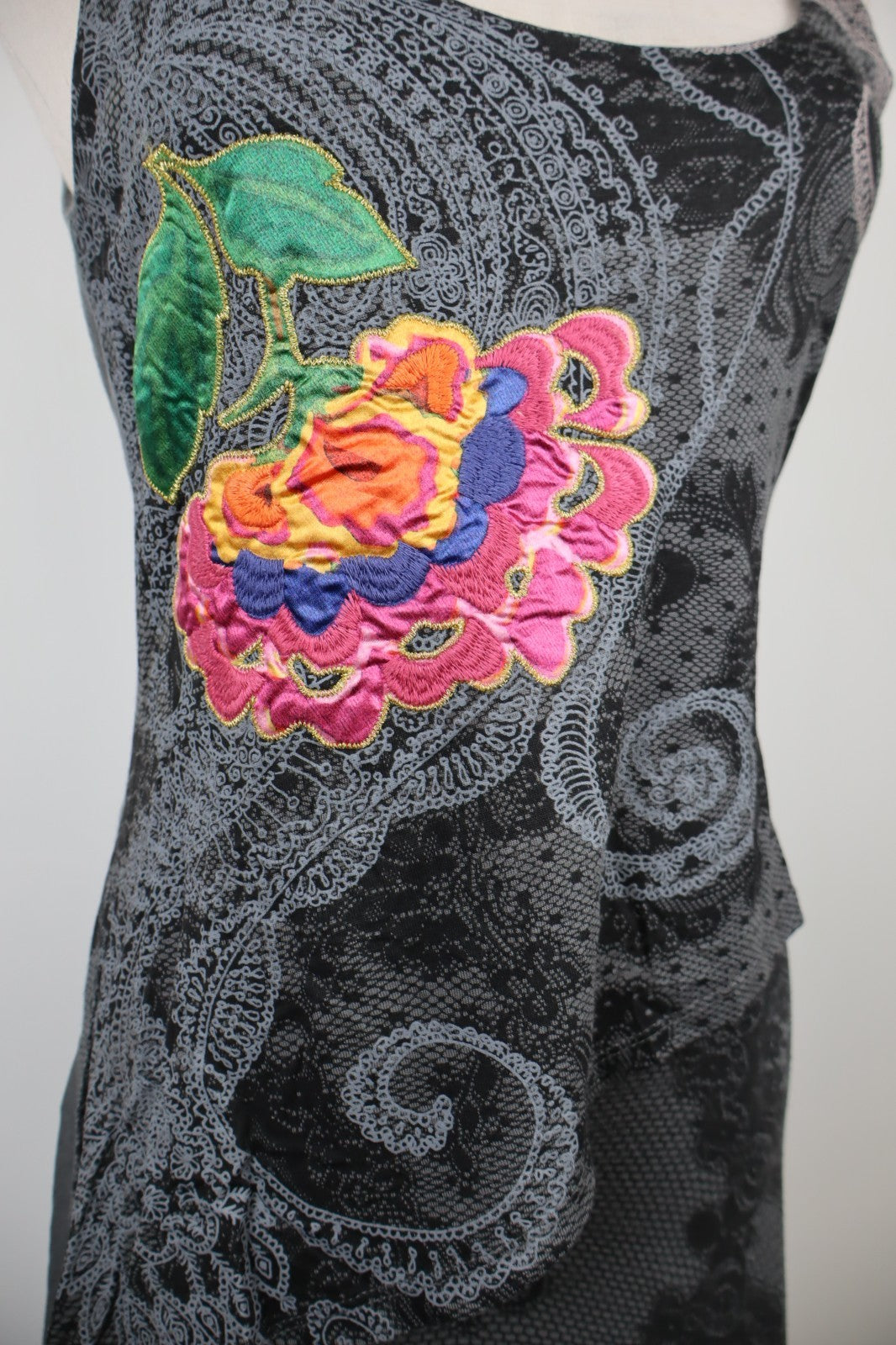 DESIGUAL VESTITO SMANICATO DONNA TG. M WOMAN CASUAL VINTAGE DRESS VISCOSA COTONE