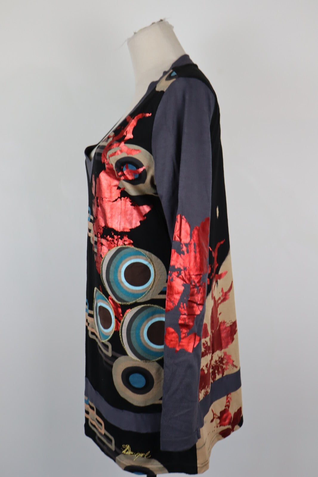 DESIGUAL MAGLIA LUNGA COTONE DONNA TG. XL WOMAN CASUAL VINTAGE T-SHIRT COTTON