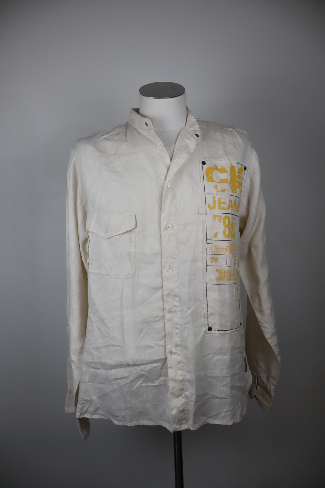 CALVIN KLEIN JEANS CAMICIA UOMO LINO TG. XL MAN CASUAL VINTAGE LINEN SHIRT LOGO