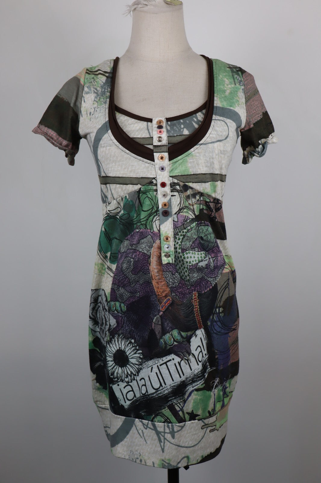 DESIGUAL VESTITO ABITO MEZZE MANICHE DONNA TG. S WOMAN CASUAL VINTAGE DRESS