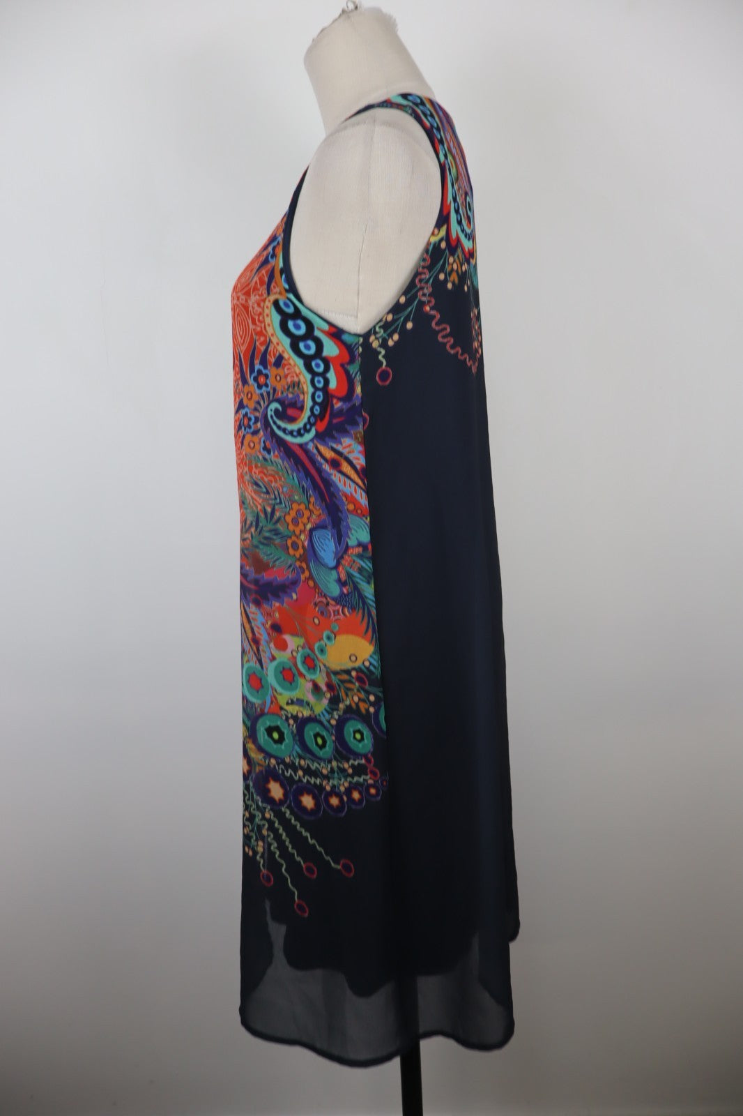 DESIGUAL VESTITO SMANICATO DONNA TG. 38 WOMAN CASUAL VINTAGE DRESS ABITO VELATO