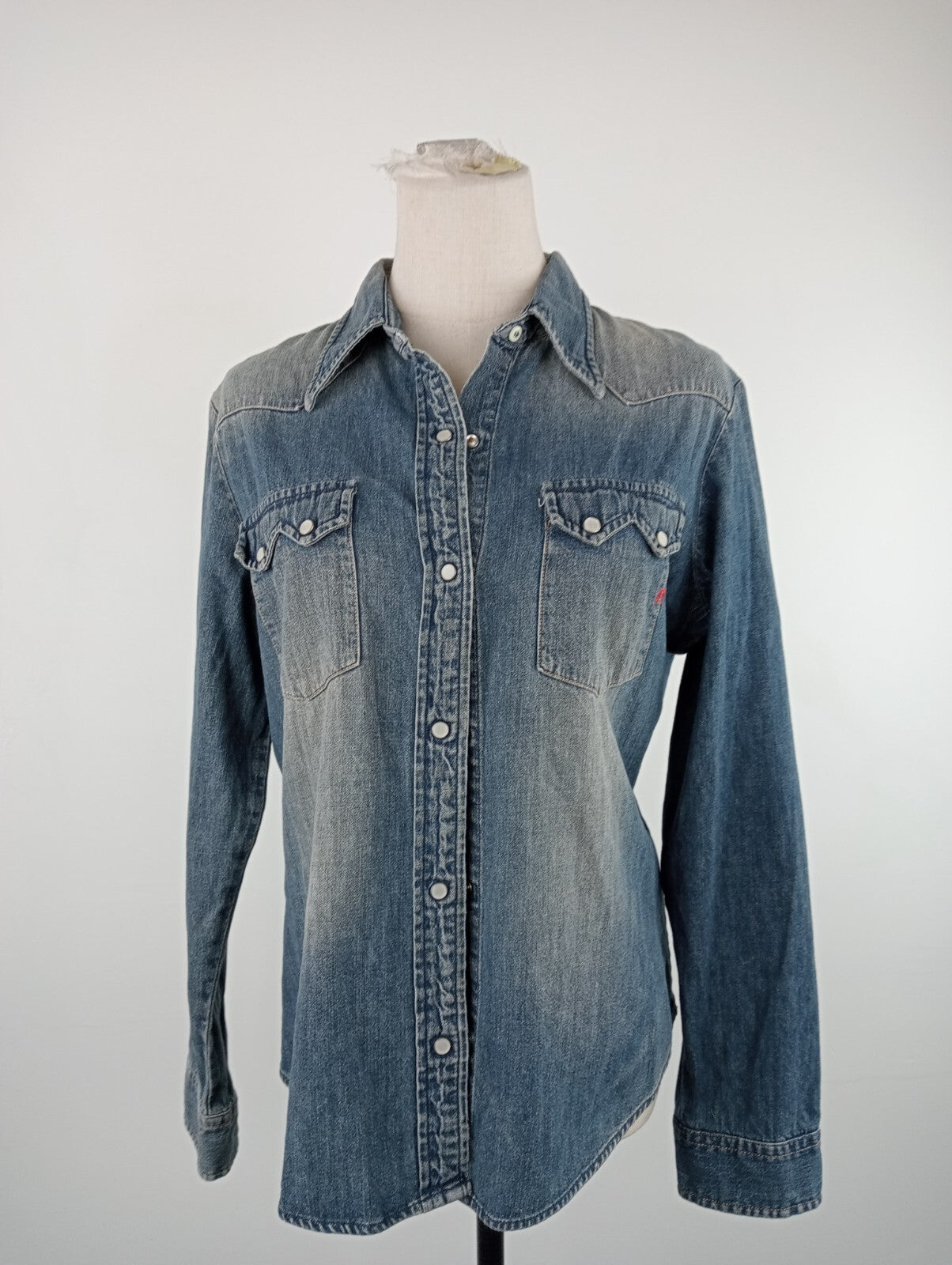 REPLAY CAMICIA JEANS DENIM DONNA TG. L WOMAN SHIRT CASUAL VINTAGE MADE ITALY