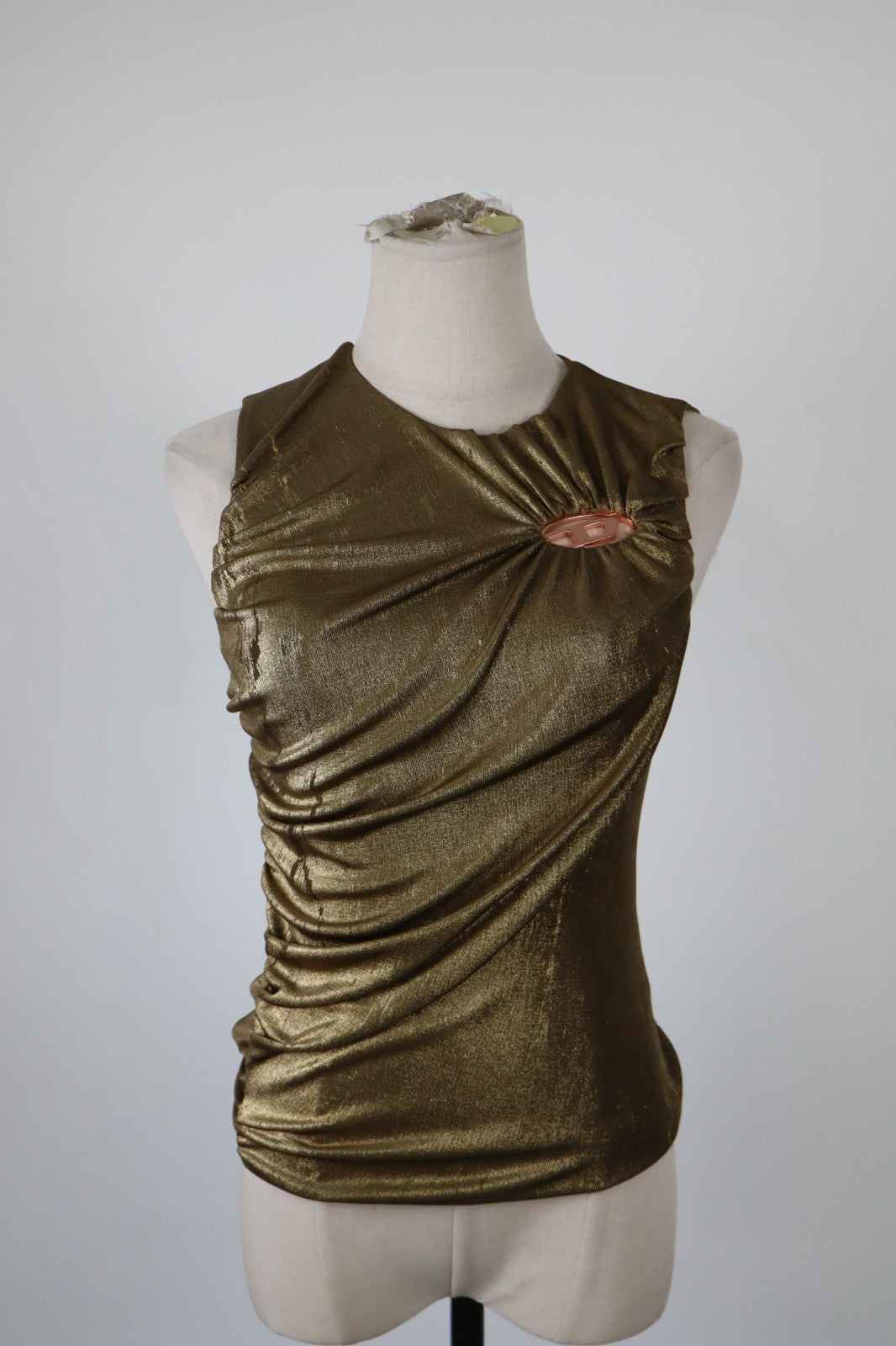 DIESEL MAGLIA DONNA TG. XS WOMAN CASUAL VINTAGE T-SHIRT TOP POLIURETANO ORO