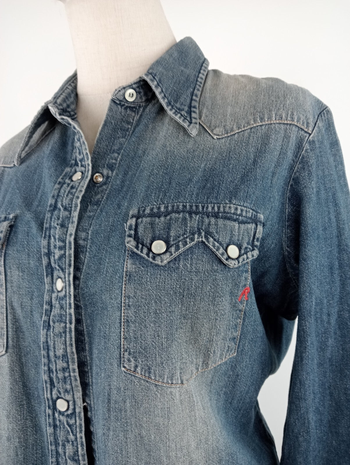 REPLAY CAMICIA JEANS DENIM DONNA TG. L WOMAN SHIRT CASUAL VINTAGE MADE ITALY