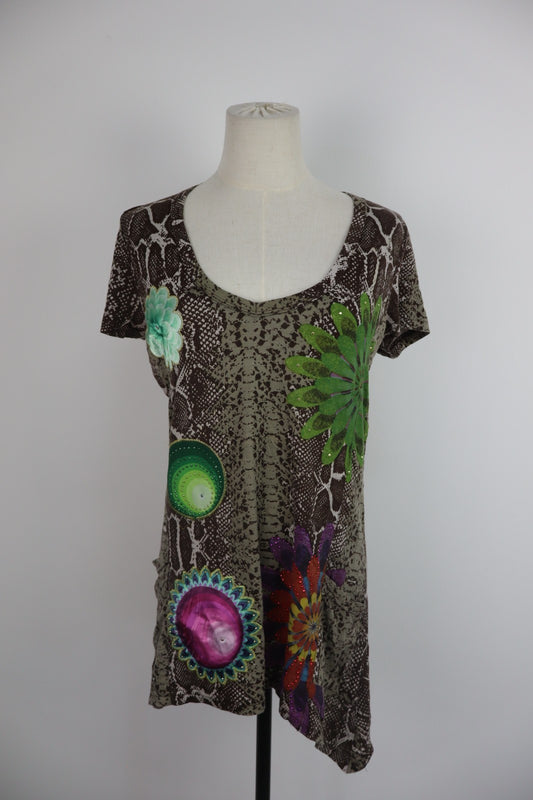 DESIGUAL MAGLIA DONNA TG. XL WOMAN CASUAL VINTAGE T-SHIRT  TOP CANOTTA COTONE