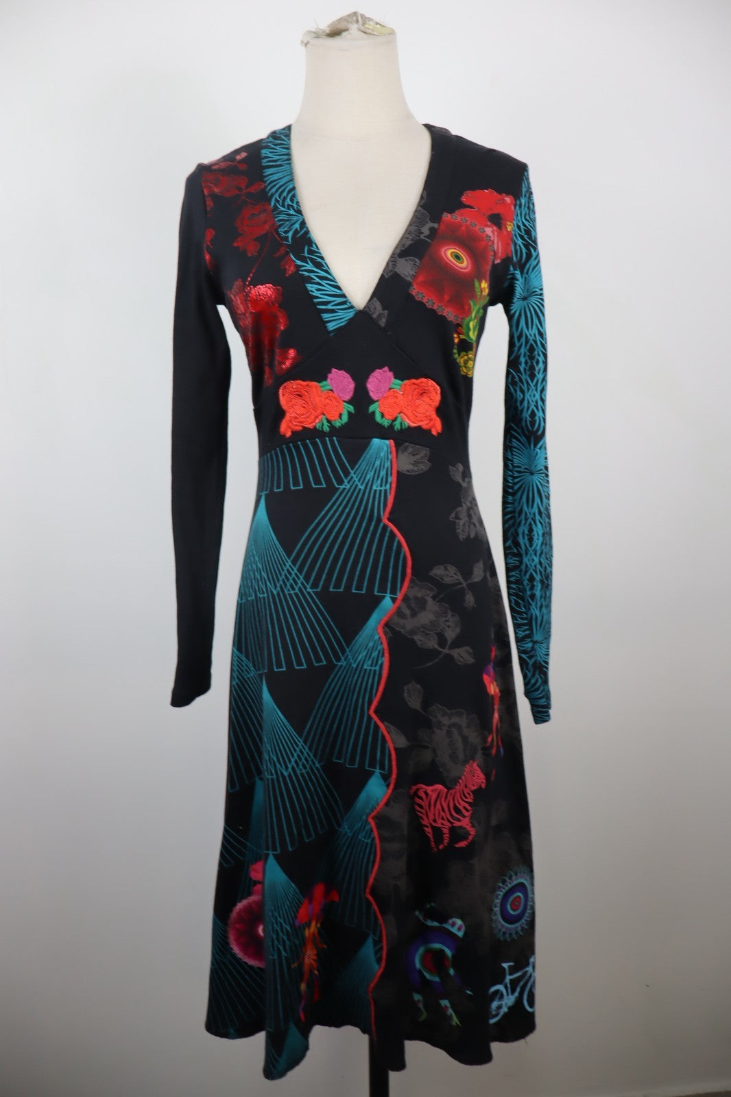 DESIGUAL VESTITO MANICA LUNGA DONNA TG M WOMAN CASUAL VINTAGE DRESS ABITO LOGO