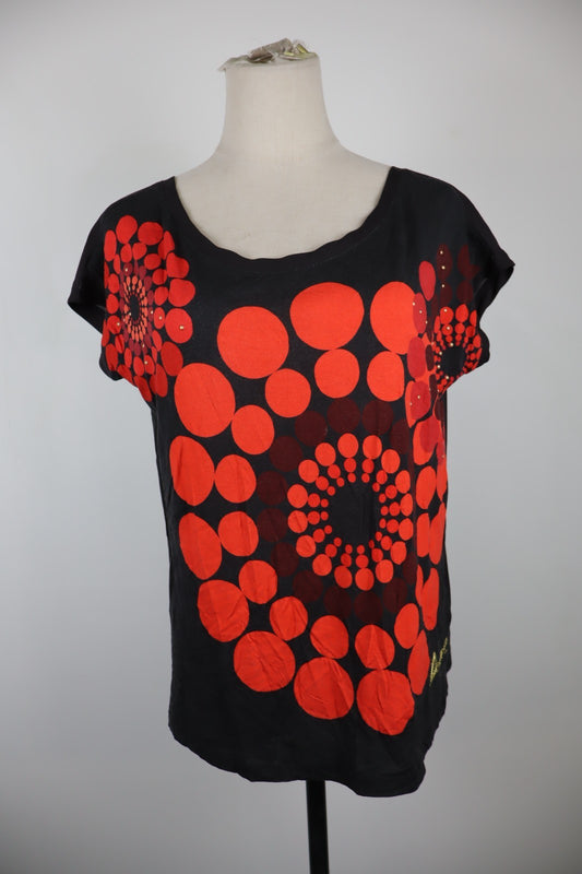 DESIGUAL MAGLIA MANICHE CORTE DONNA S WOMAN CASUAL VINTAGE T-SHIRT BORCHIE