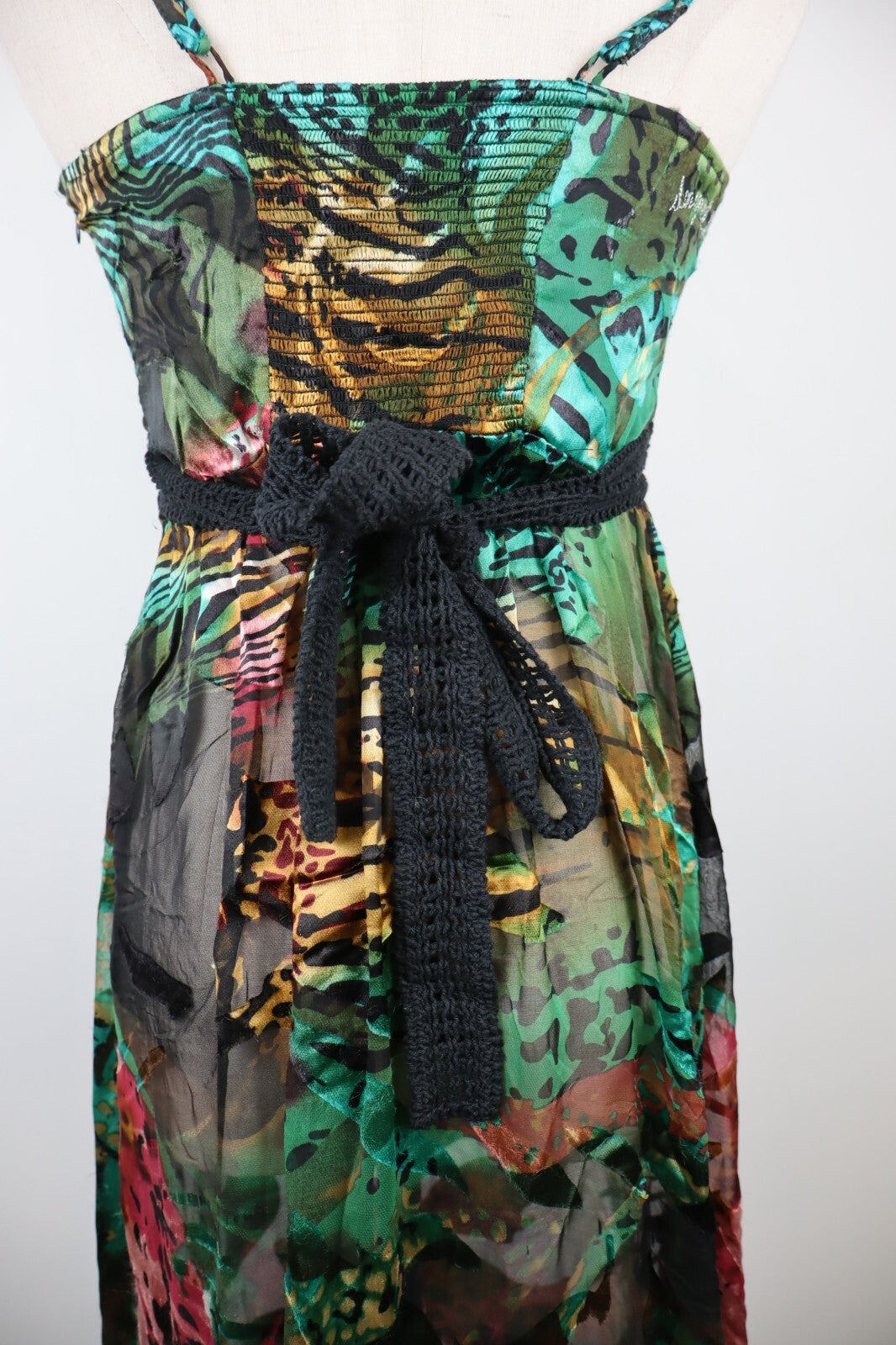 DESIGUAL VESTITO ABITO A BRETELLE DONNA TG. 38 WOMAN CASUAL VINTAGE DRESS FIOCCO